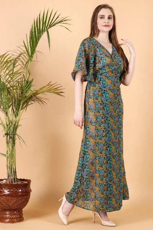 Floral Printed Wrap Around Maxi Dress Comfortable Ruffle Maxi Dress