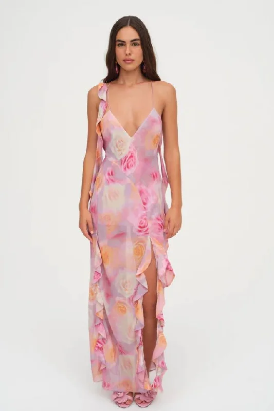 For Love & Lemons Beate Maxi Dress - Pink Classic A-Line Maxi Dress