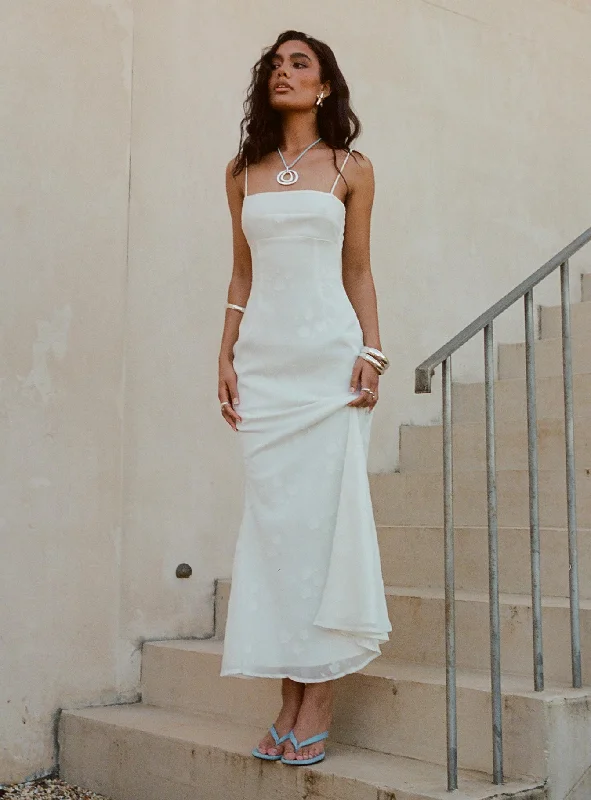 Hanlen Maxi Dress White Comfortable Ruffle Hem Maxi Dress