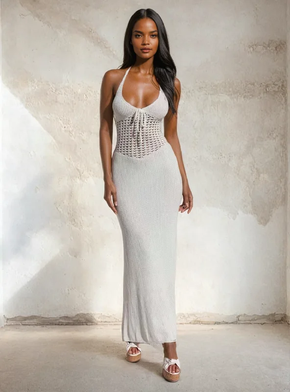 Hollow Out Knitted  Maxi Dress Comfortable Bohemian Maxi Dress