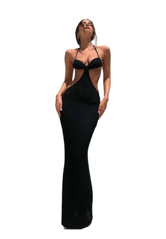 Hollow Out Maxi Dress Fashionable Chiffon Maxi Dress