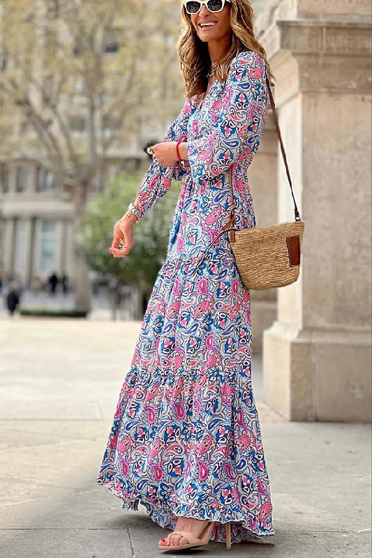 Lilipretty Infinite Days Paisley Print Maxi Dress Fashionable Open-Back Maxi Dress
