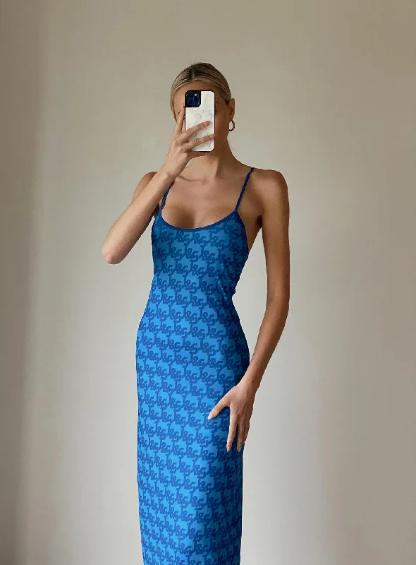 JGR & STN Cassie Maxi Dress Blue Comfortable Ruffle Maxi Dress