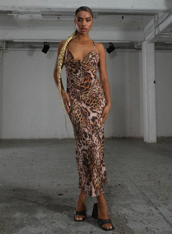 JGR & STN Martine Maxi Dress Black / Brown Fashionable Faux Wrap Maxi Dress