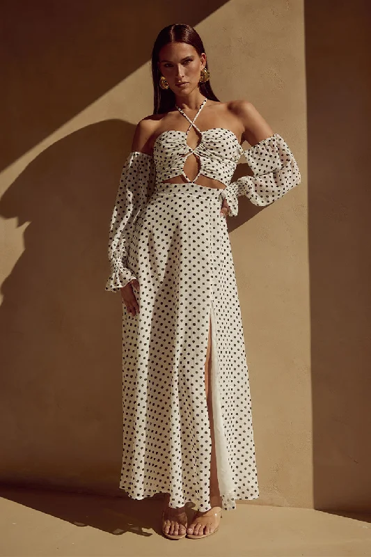 KARMA MAXI DRESS - WHITE POLKA Fashionable Sleeveless Maxi Dress