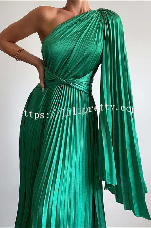 Lilipretty Keira One Shoulder Pleated Satin Maxi Dress Fashionable High-Waist Maxi Dress Lilipretty Keira One Shoulder Pleated Satin Maxi Dress Fashionable High-Waist Maxi Dress
