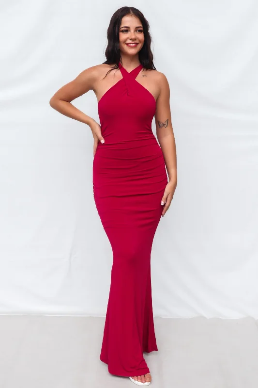 Kumi Maxi Dress - Cherry Cozy Maxi Dress with Slit