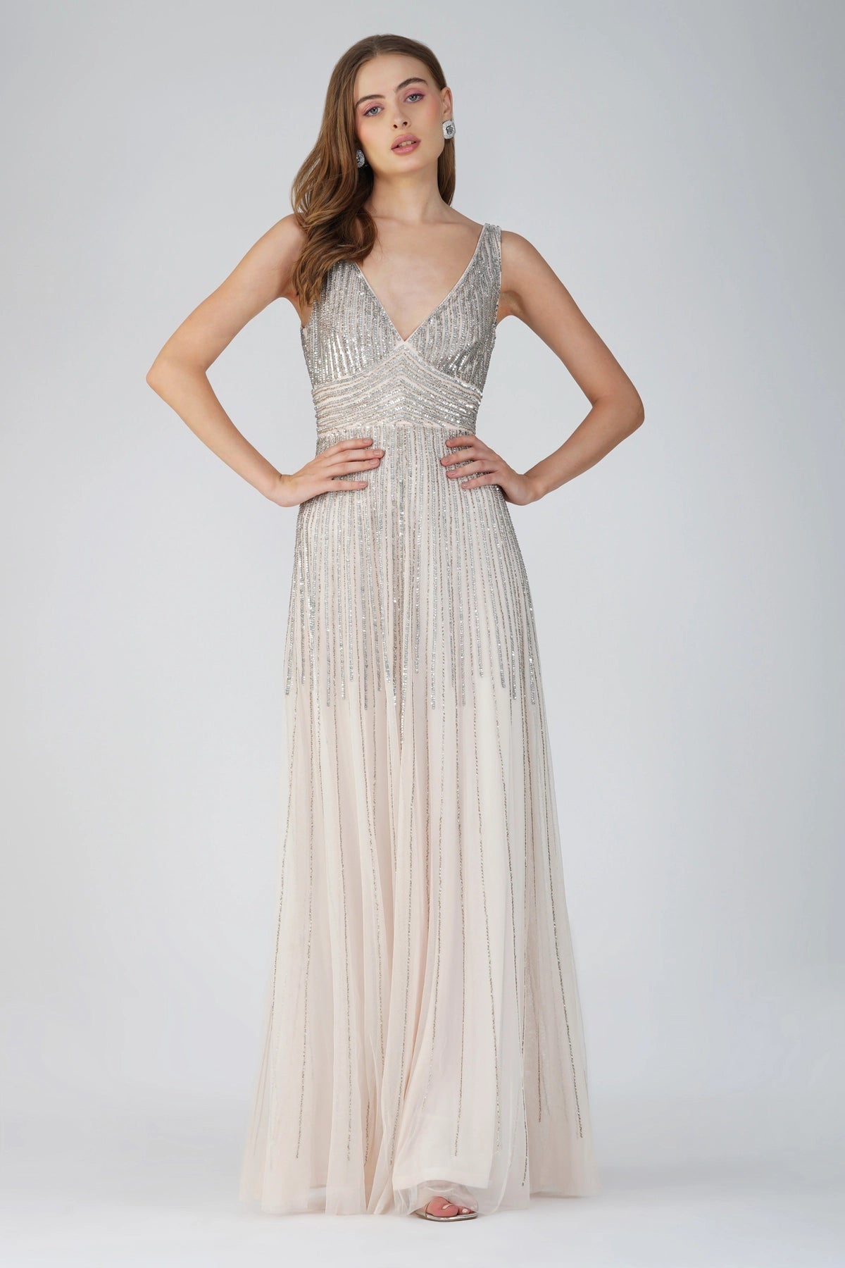 Lace & Beads Lorelai Powder Pink Embellished Maxi Dress Fashionable High-Waist Maxi Dress Lace & Beads Lorelai Powder Pink Embellished Maxi Dress Fashionable High-Waist Maxi Dress