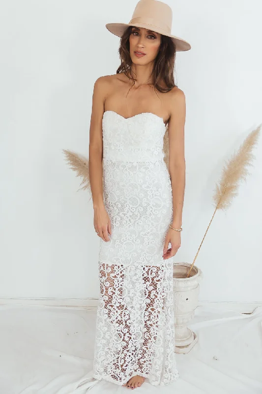 Lace Maxi Dress - White Trendy Printed Maxi Dress