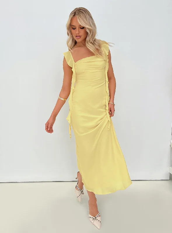 Lanai Maxi Dress Lemon Comfortable Maxi Dress with Belt