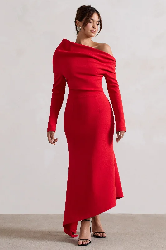 Lou | Red One-Shoulder Asymmetric Maxi Dress Fashionable Sleeveless Maxi Dress