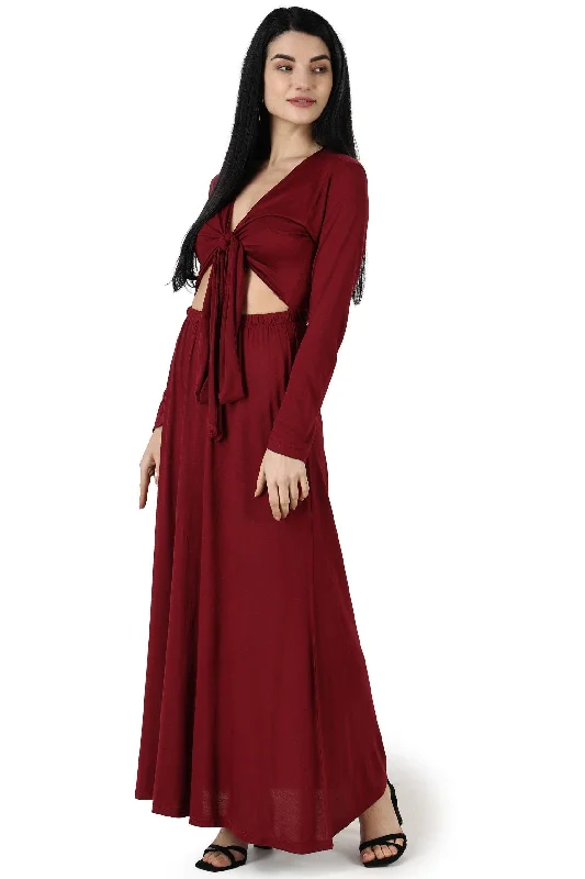 Maroon Solid Multiway Wear Maxi Dress Fashionable Chiffon Tiered Maxi Dress