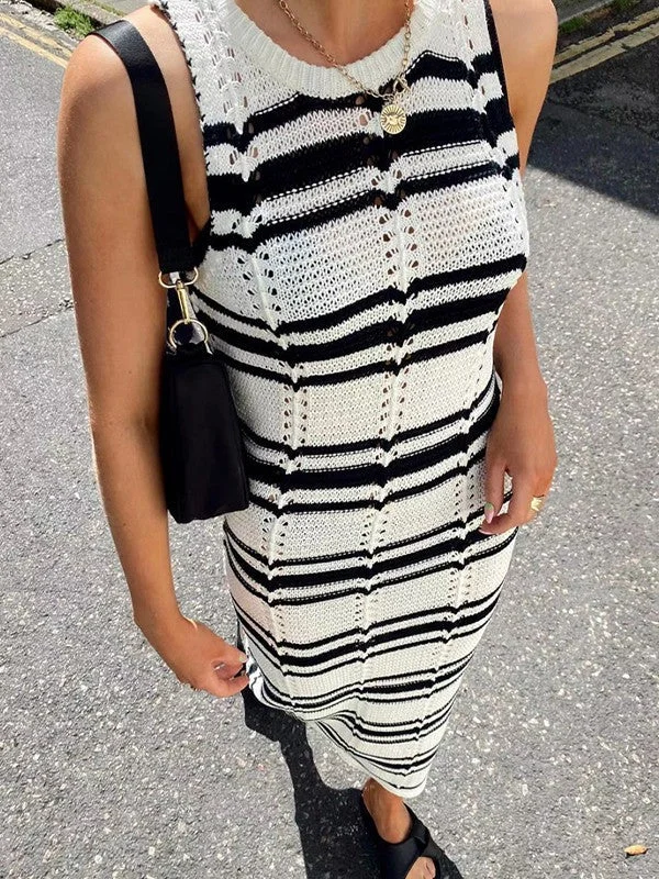 Sleeveless Striped Knit Maxi Dress Elegant Sleeveless Maxi Dress