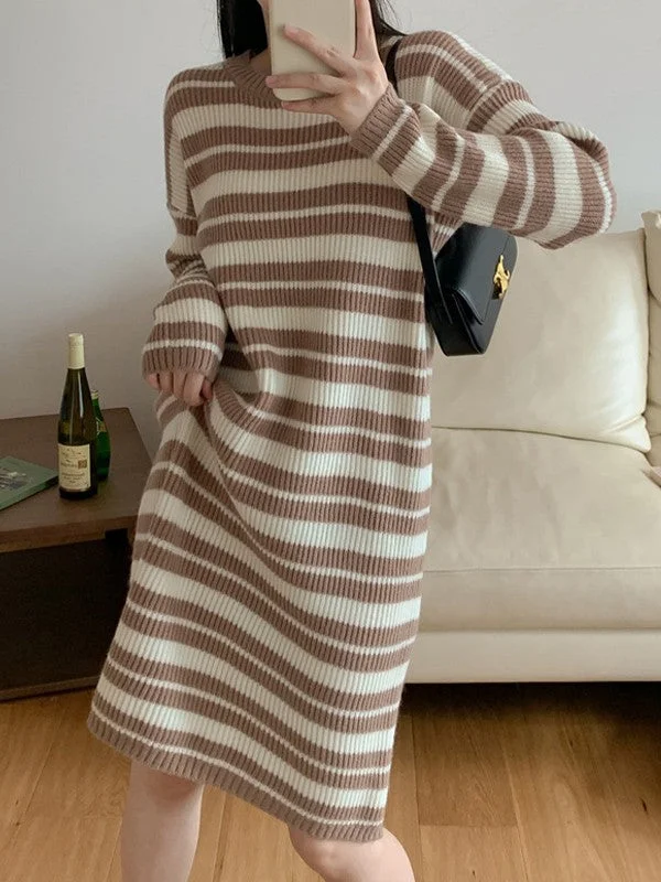 Knitted Stripe Long Sleeve Maxi Dress Chic Summer Floral Maxi Dress