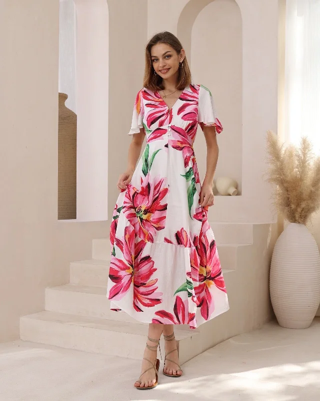 MIA MAXI DRESS - PINK FLORAL Cozy Open-Back Maxi Dress