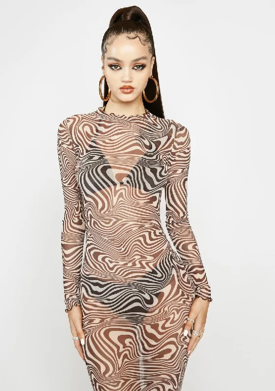 Mocha Surreal Sass Mesh Maxi Dress Cozy Maxi Dress with Slit