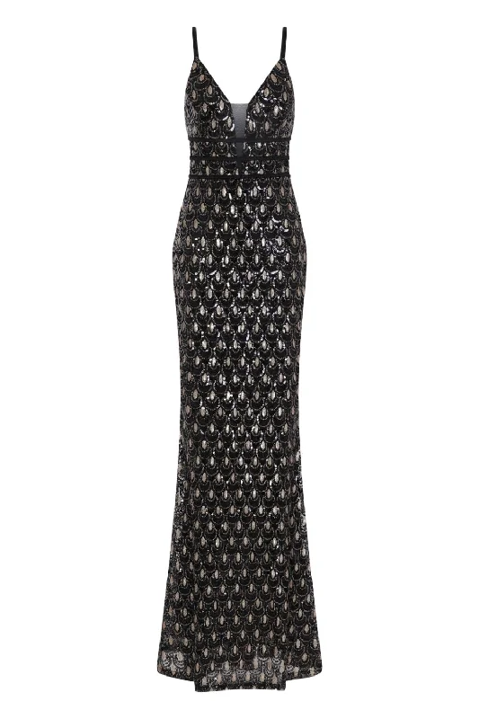 Monroe Black Gold Alluring Sequin Mermaid Maxi Dress Chic Off-Shoulder Maxi Dress