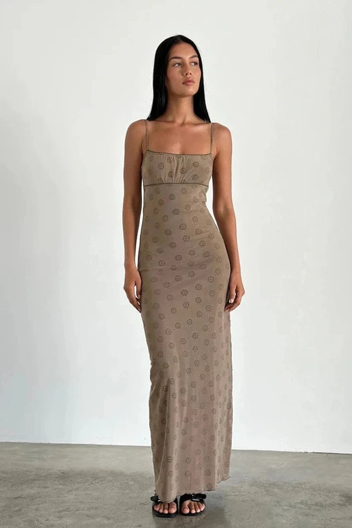Motel Rocks Darsih Maxi Dress In Daisy Flock Light Brown Comfortable Maxi Dress with Slits