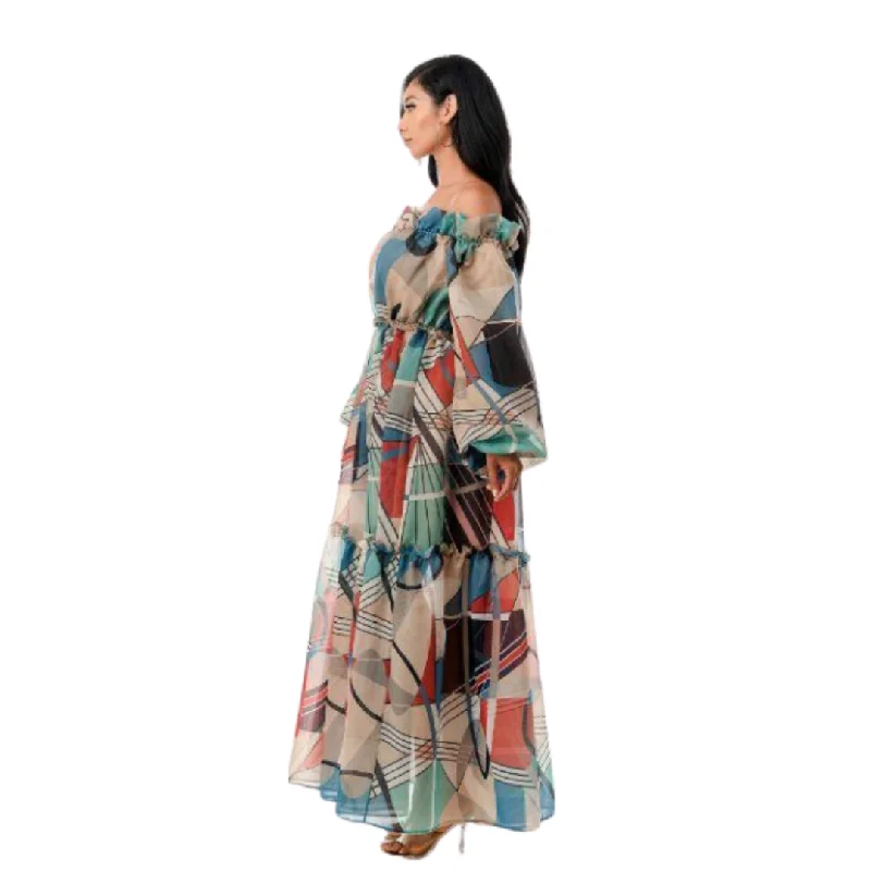Off Shoulder Printed Maxi Dress Fashionable Layered Maxi Dress