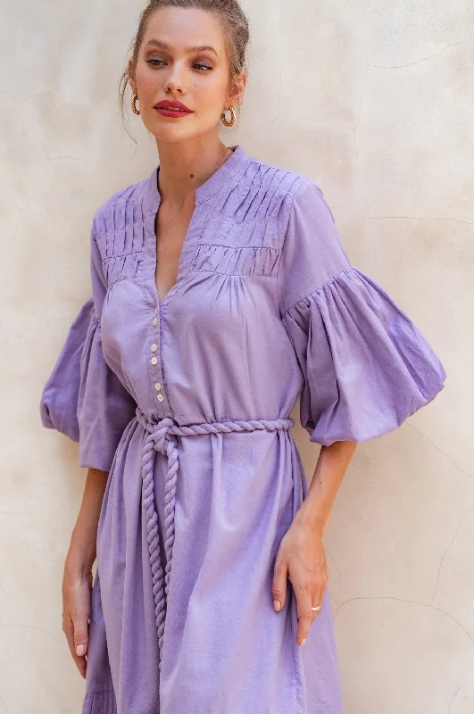 Oleana Puff Sleeve Maxi Dress Comfortable Maxi Dress with Slits