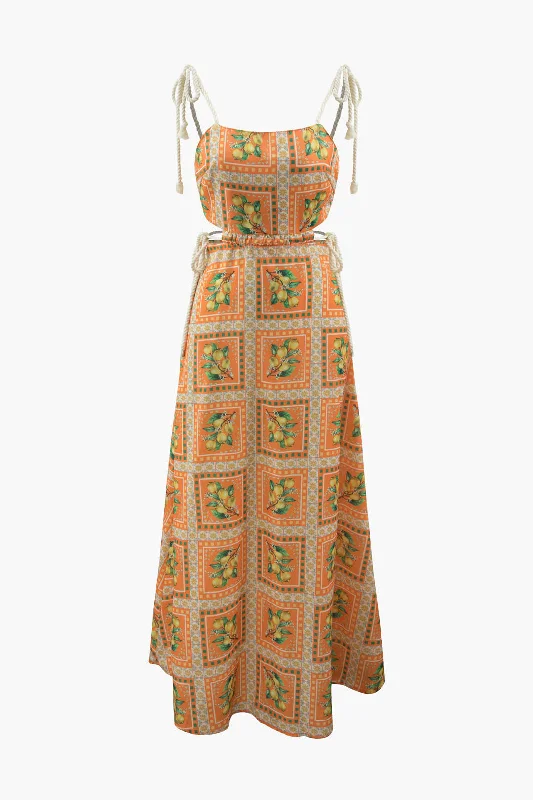 Lilipretty Orange Summer Printed Linen Blend Cutout Tie-up Design Maxi Dress Fashionable Sheer Maxi Dress Lilipretty Orange Summer Printed Linen Blend Cutout Tie-up Design Maxi Dress Fashionable Sheer Maxi Dress