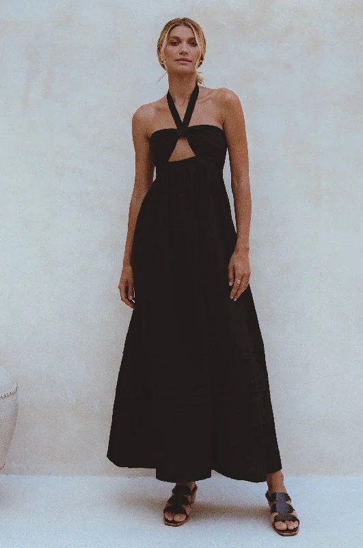 Penelope Halter Linen Maxi Dress Fashionable Asymmetrical Maxi Dress