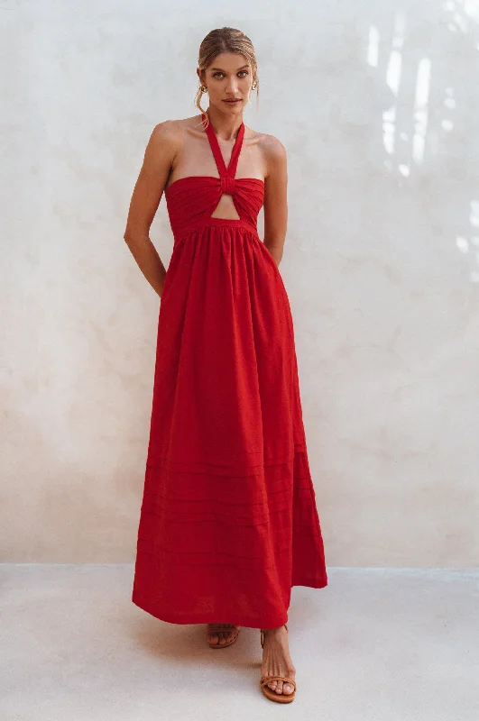 Penelope Halter Linen Maxi Dress Fashionable Asymmetrical Maxi Dress