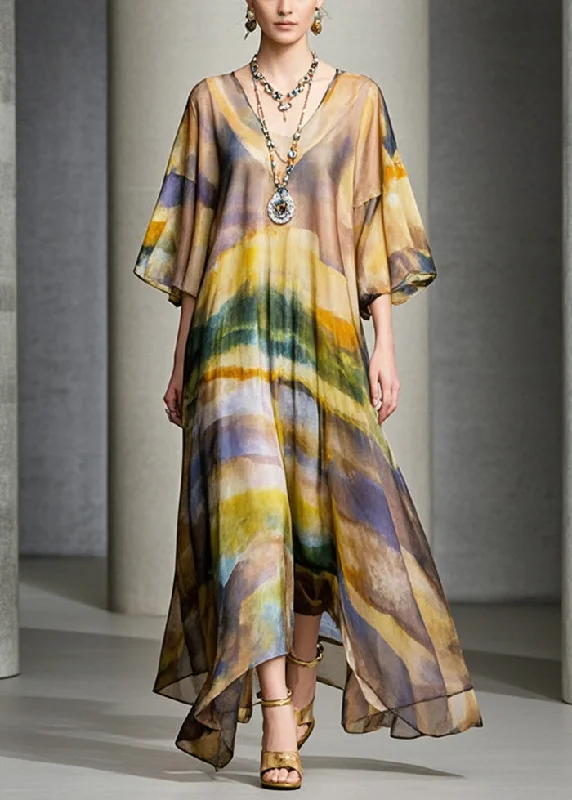 Plus Size Brown Oversized Print Chiffon Maxi Dress Summer Stylish One-Shoulder Maxi Dress Plus Size Brown Oversized Print Chiffon Maxi Dress Summer Stylish One-Shoulder Maxi Dress