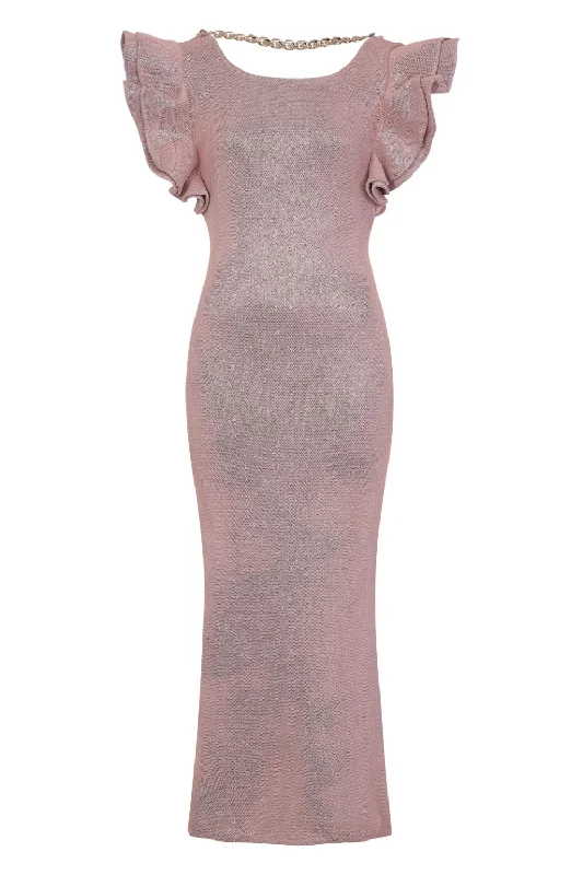 Posh Blush Glitter Sparkle Ruffle Frill Bodycon Pencil Maxi Dress Classic Tulle Maxi Dress