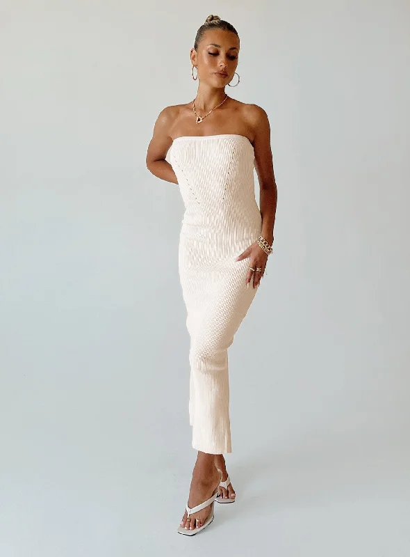 Jayan Strapless Maxi Dress White Cozy Maxi Dress with Slit