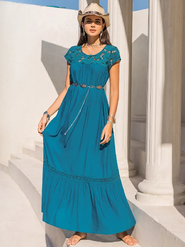 Round Neck Short Sleeve Maxi Dress Classic A-Line Maxi Dress