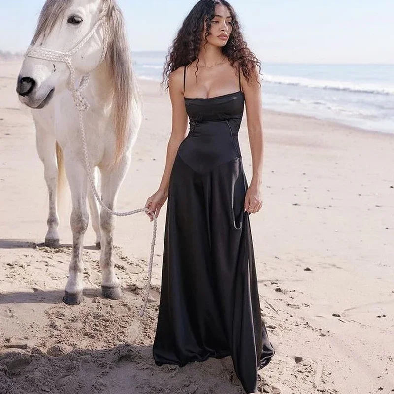 Sexy Bandage Lace Up Sleeveless Party Robe Maxi Dress Classic Black Maxi Dress