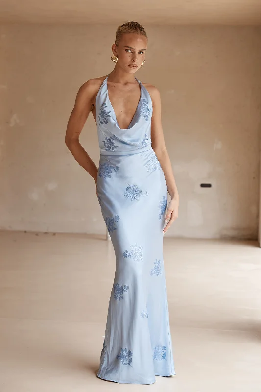SHARLO MAXI DRESS - BLUE Comfortable Ruffle Hem Maxi Dress