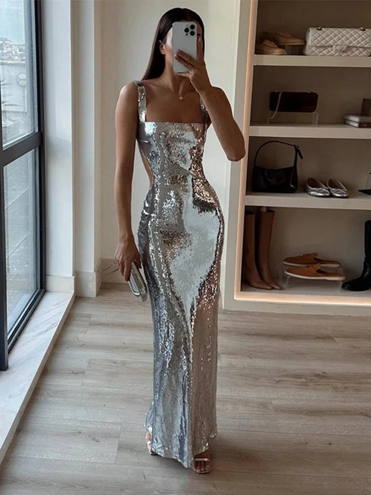 Silver maxi dress Chic Summer Maxi Dress