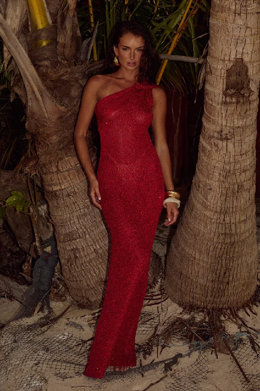 SILVIA MAXI DRESS - RED Trendy Floral Print Maxi Dress
