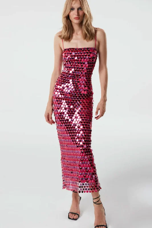 Sparkly Mermaid Sequin Spaghetti Strap Split Evening Maxi Dress - Rose Chic Button-Up Maxi Dress Sparkly Mermaid Sequin Spaghetti Strap Split Evening Maxi Dress - Rose Chic Button-Up Maxi Dress