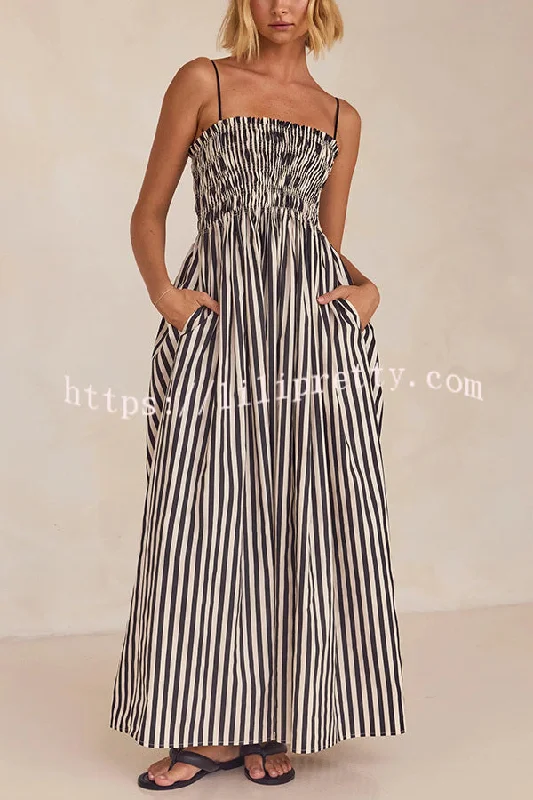 Mariela Stripe Smocked Bust Pocketed Slip Loose Maxi Dress Chic Boho Print Maxi Dress Mariela Stripe Smocked Bust Pocketed Slip Loose Maxi Dress Chic Boho Print Maxi Dress