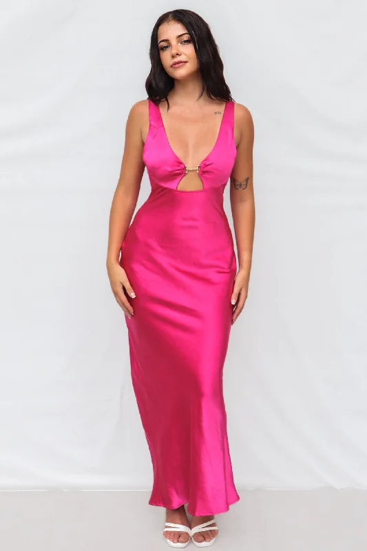 Tana Maxi Dress - Hot Pink Elegant Maxi Dress with Pockets