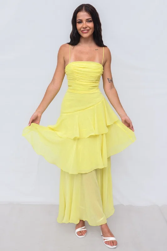 Tommi Maxi Dress - Yellow Elegant Lace-Up Maxi Dress