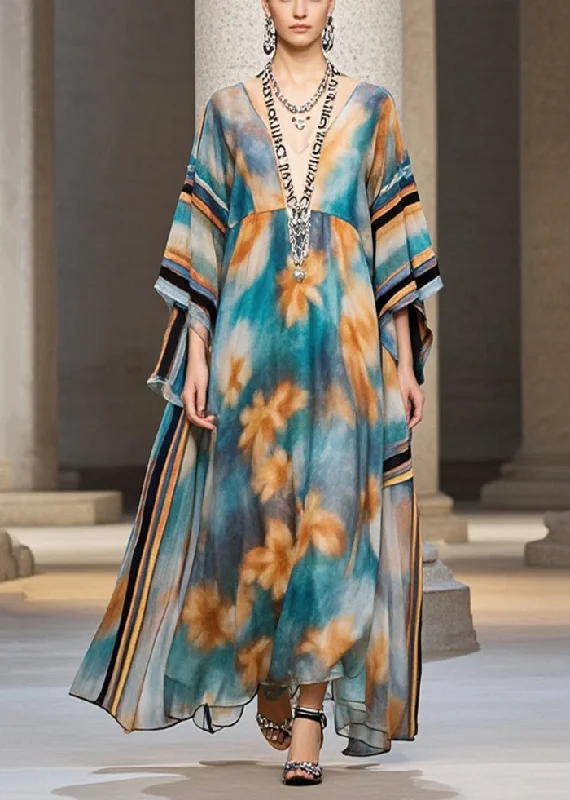 Unique Blue Oversized Print Chiffon Maxi Dresses Batwing Sleeve Cozy Longline Maxi Dress Unique Blue Oversized Print Chiffon Maxi Dresses Batwing Sleeve Cozy Longline Maxi Dress