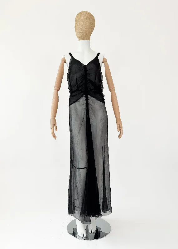 Vintage 1930s Sheer Silk Maxi Dress Cozy Knitted Maxi Dress