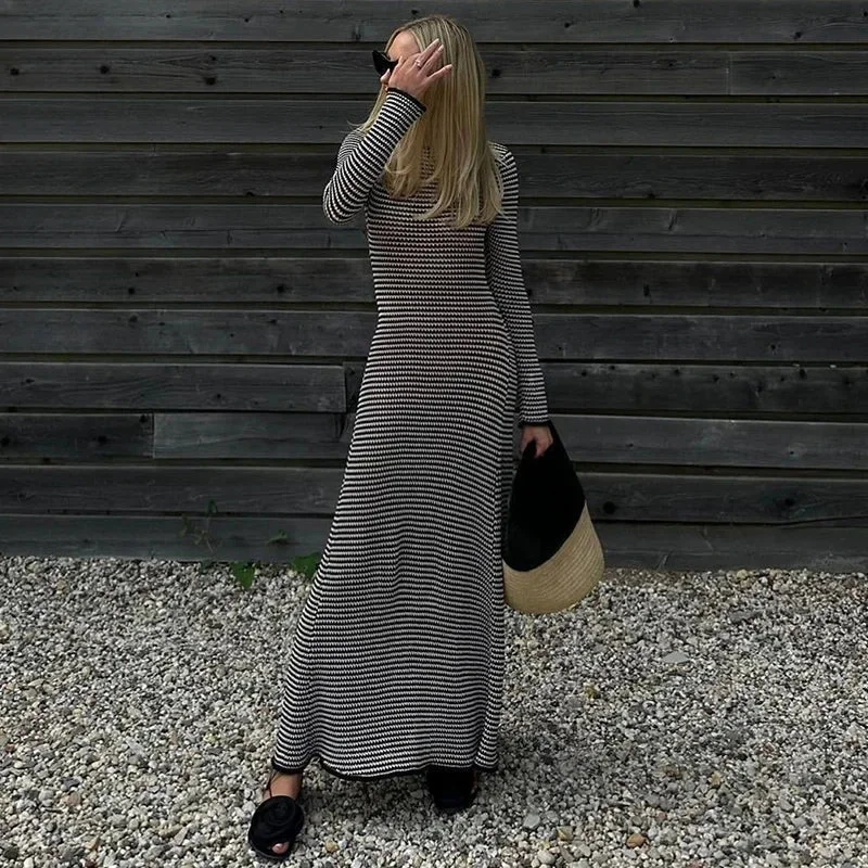 Vintage Striped Tie Beachwear Maxi Dress Elegant Lace Maxi Dress