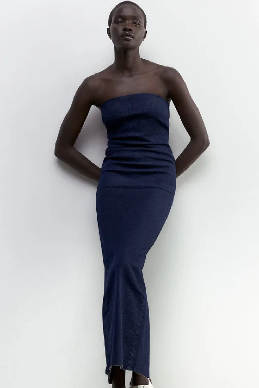 Vintage Zipper Back Split Bodycon Summer Strapless Maxi Dress - Dark Blue Stylish Long Sleeve Maxi Dress Vintage Zipper Back Split Bodycon Summer Strapless Maxi Dress - Dark Blue Stylish Long Sleeve Maxi Dress