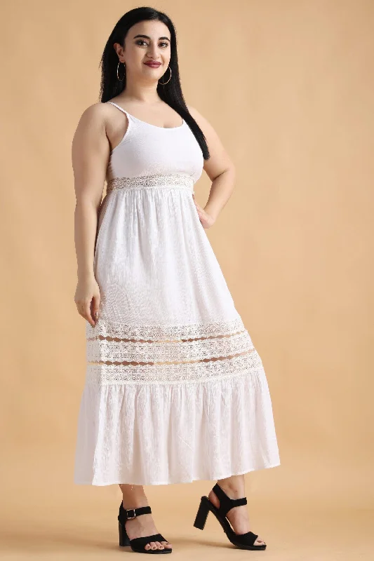 White Solid Lace Maxi Dress Fashionable Sleeveless Maxi Dress