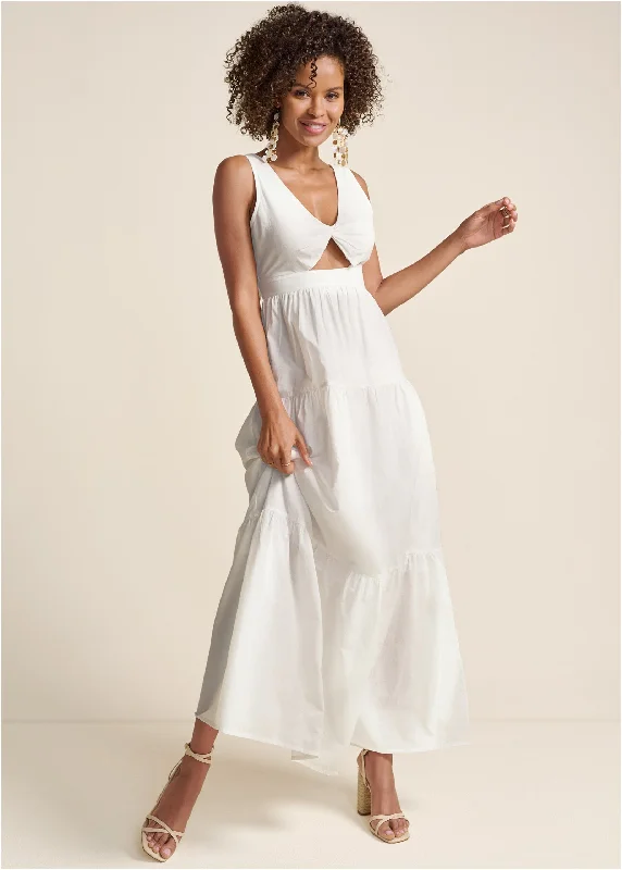 Twist Front Maxi Dress  - White Trendy Maxi Dress with Straps