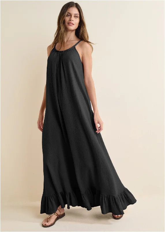 Tie-Back Ruffle Maxi Dress - Black Classic Tulle Maxi Dress