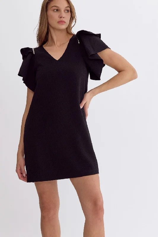 Waffle Textured V-Neck Short Sleeve Mini Dress Cozy Ruched Mini Dress
