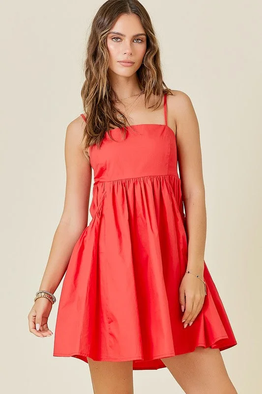 Sleeveless Poplin Mini Dress With Pocket Detail Trendy Mini Dress with Belt