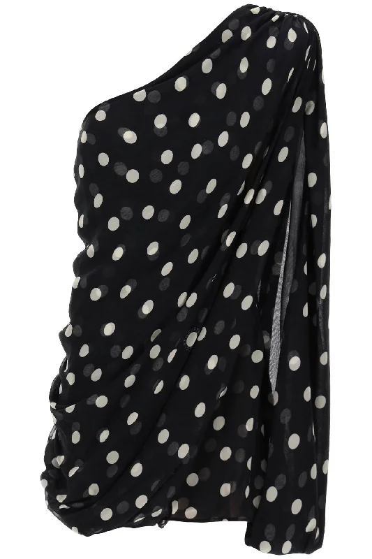 Silk Polka Dot Mini Dress  - Black Fashionable A-Line Mini Dress
