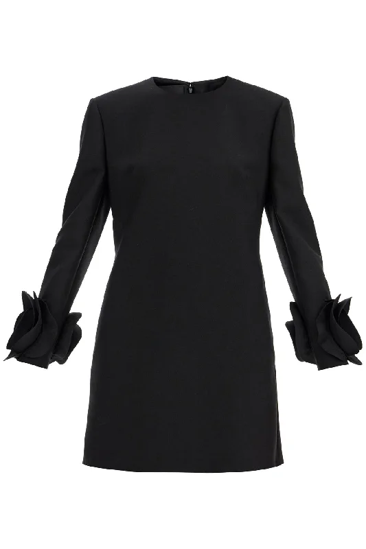 "double Compact Drill Mini Dress"  - Black Chic Puff Sleeve Mini Dress